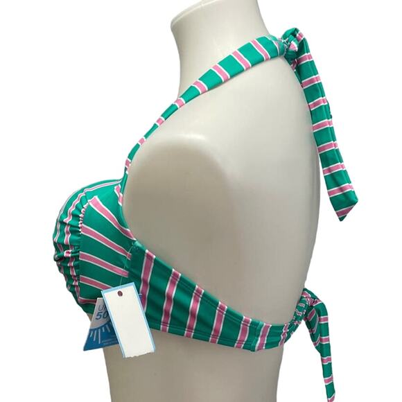 New Draper James Womens XL Striped UPF 50 Neck Back Tie Halter Swim Top ONLY - Picture 2 of 4